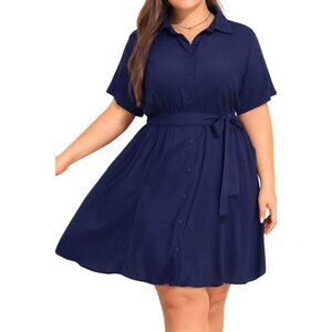 Plus Size Shirt Dress Women Short Sleeve Summer Casual Work Flowy Flared